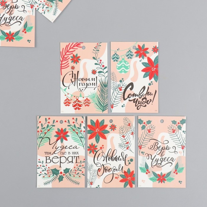 Бирка картон "Новый год" набор 10 шт (5 видов) 4х6 см