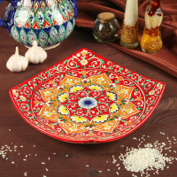 Ляган Риштанская Керамика "Узоры", 31 см, квадратный, красный микс