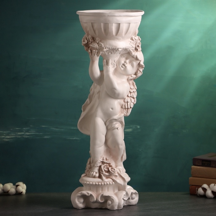 Фигурное кашпо "Ангел с розами", состаренный, 1,8 л/ 24х24х70см