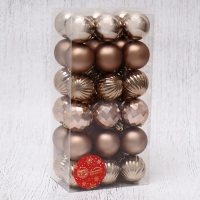 Ёлочные игрушки, шары новогодние , пластик, набор d-4 см, 36 шт "Диско ассорти" коричневый