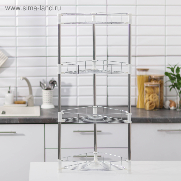 Этажерка настольная угловая 4-х секционная, 38,5&times;27,5&times;77 см, цвет хром