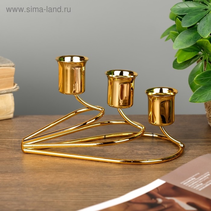 Подсвечник металл на 3 свечи "Капли" золото 14х8х8 см