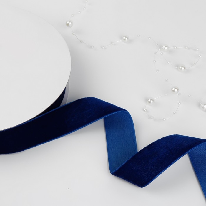 Лента бархатная, 25 мм, 18 ± 1 м, цвет синий №47 Лента бархатная, 25 мм, 18 ± 1 м, цвет синий №47