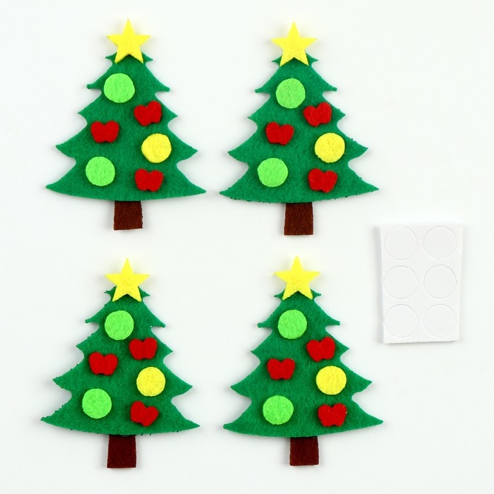 Новый год! Набор фетровых деталей для декора &laquo;Ёлочки&raquo; набор 4 шт., размер 1 шт. &mdash; 6 &times; 2 см, двусторонний скотч