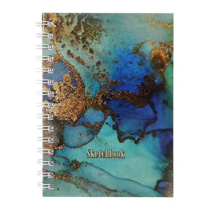 Скетчбук А5, 80 листов на гребне по длинной стороне "Мрамор", твёрдая обложка, блок 100 г/м&sup2;