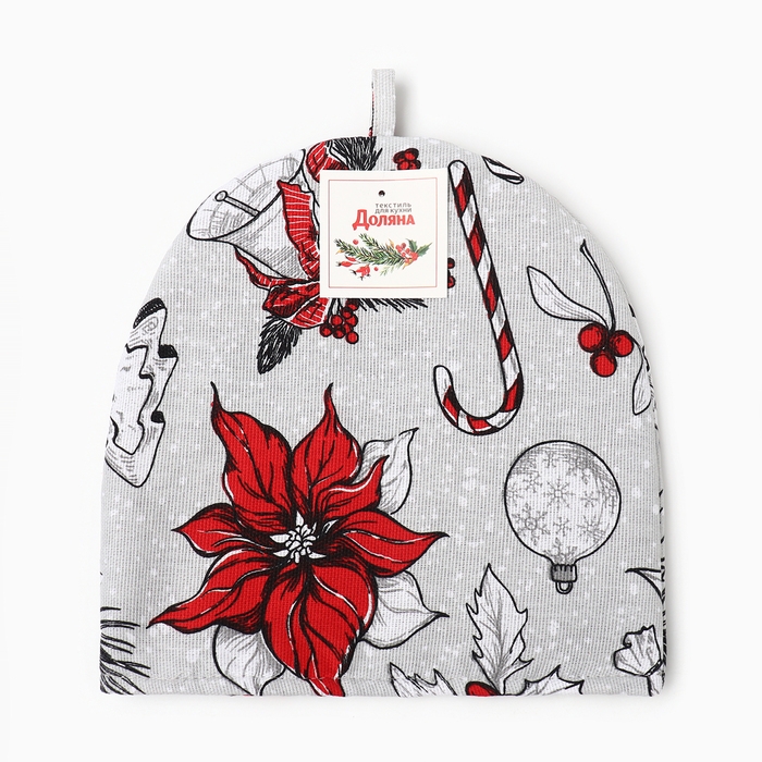 Новый год. Грелка на чайник Доляна &laquo;Новогоднее настроение&raquo; 28х28см, 100% хл., 164г/м2