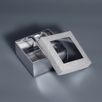 Коробка для 4 конфеты серебро глиттер, 8,5 х 8,5 х 4 см. Кондитерская упаковка Коробка для 4 конфеты серебро глиттер, 8,5 х 8,5 х 4 см. Кондитерская упаковка