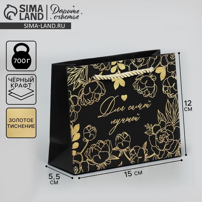 Пакет подарочный, упаковка, &laquo;Лучшей&raquo;, чёрный крафт, 15 х 12 х 5,5 см