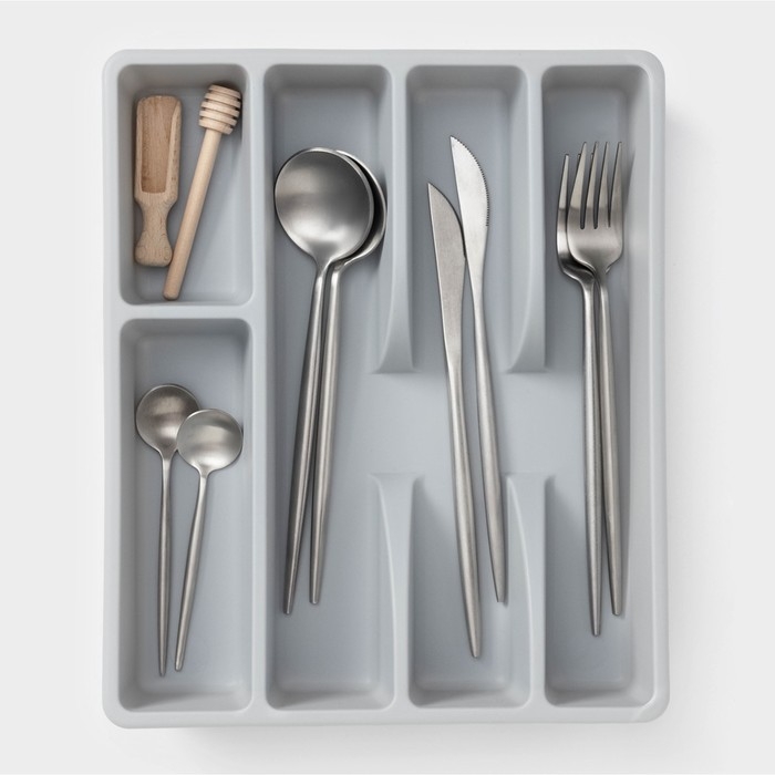 Лоток для столовых приборов, 5 отделений, 25,5&times;30,7&times;4,6 см, цвет серый