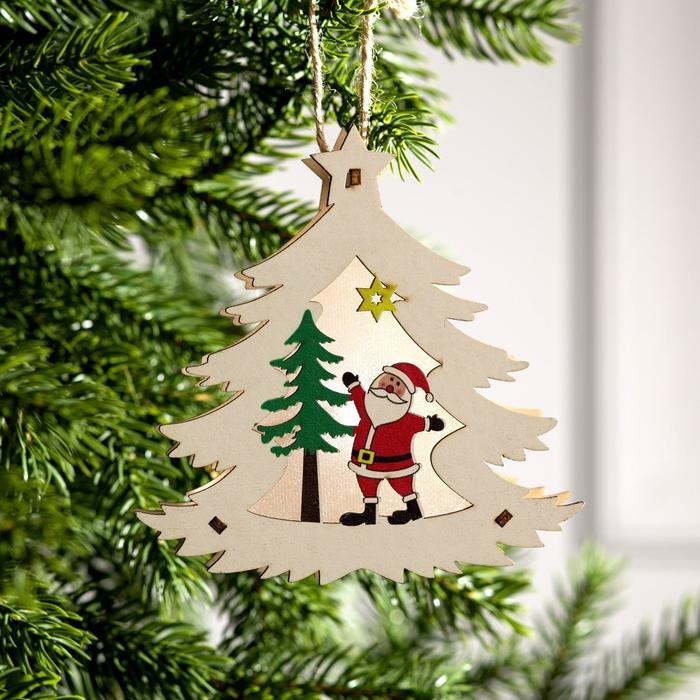 Ёлочная игрушка «Ёлочка с Дедом Морозом», от батареек, свечение тёплое белое Ёлочная игрушка «Ёлочка с Дедом Морозом», от батареек, свечение тёплое белое