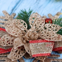 Украшение ёлочное "Звезда с цветком и еловыми веточками" 15х13 см, золото