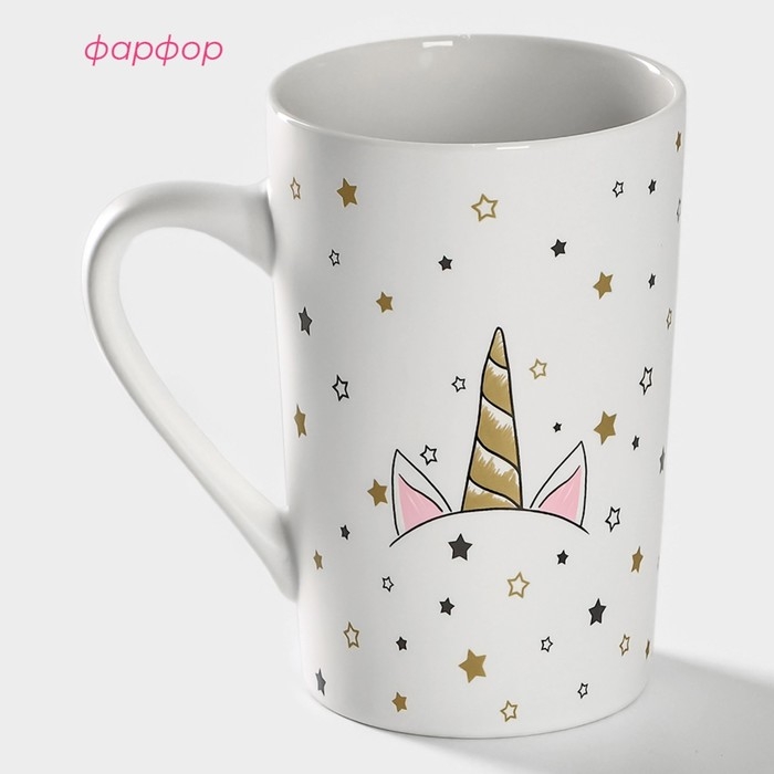 Кружка фарфоровая Доляна «Единорог в звёздах», 380 мл, цвет белый Кружка фарфоровая Доляна «Единорог в звёздах», 380 мл, цвет белый
