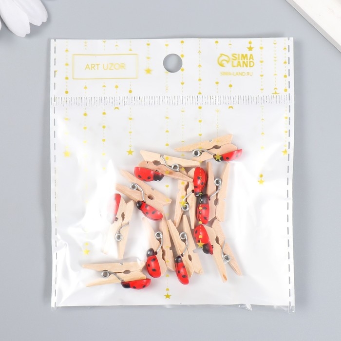Декор для творчества дерево "Прищепка с божьей коровкой" (набор 10 шт) 2,6х1 см