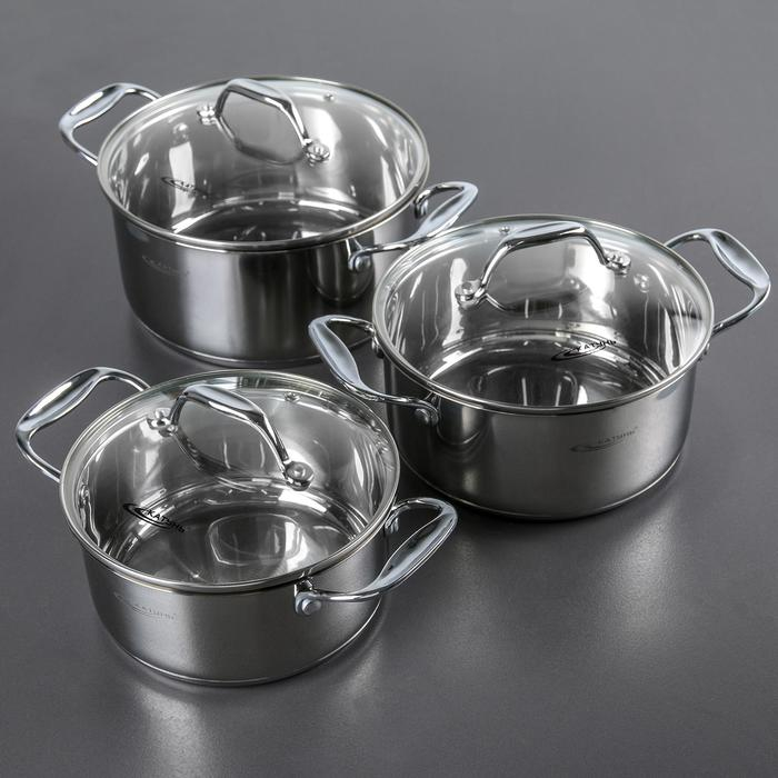 Набор кастрюль &laquo;Ника&raquo;, 3 предмета: 2,2 л, 3,2 л, 4,2 л, капсульное дно, индукция