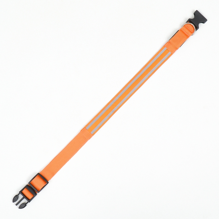 Ошейник с подсветкой Двойная полоса размер XL, ОШ 52-60 х 2,5 см 3 режима свечения оранж