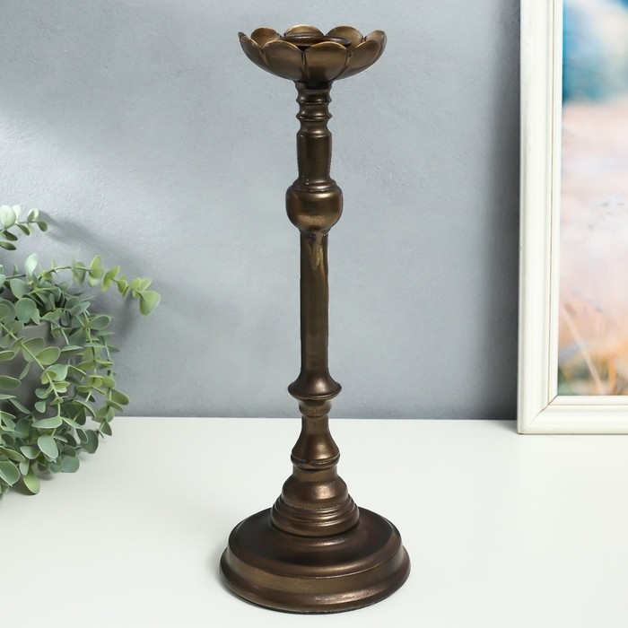 Подсвечник металл на 1 свечу "Моника" состаренная бронза 13,5х13,5х38 см