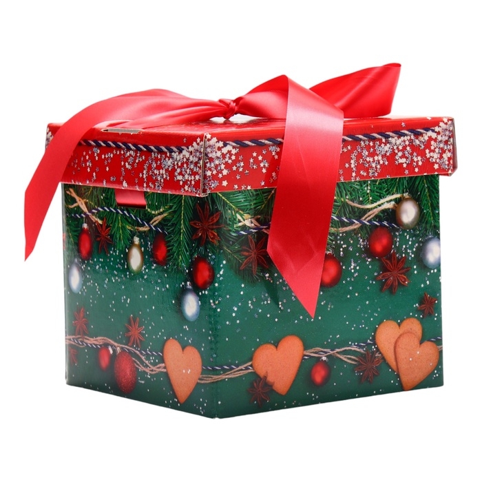 Крышка-дно малая с атласной лентой "Зеленая" 500 гр Новогодний подарочный набор №324