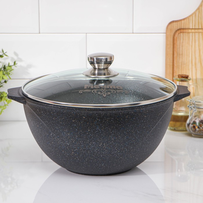 Казан &laquo;Гранит Stаr&raquo;, 6 л, стеклянная крышка, литые ручки, антипригарное покрытие, цвет серый