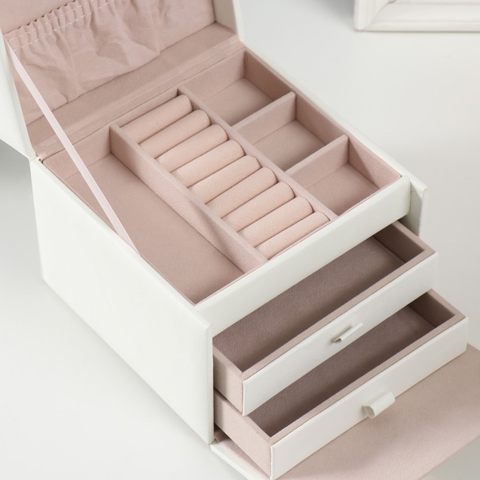 Шкатулка кожзам для украшений Шкатулка кожзам для украшений "Золотой бантик" серо-белая 15х15х12,7 см