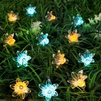 Гирлянда &laquo;Нить&raquo; 4.5 м с насадками &laquo;Цветы&raquo;, IP44, тёмная нить, 30 LED, свечение жёлтое/аквамарин, 2 режима, солнечная батарея