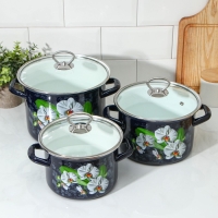 Набор эмалированных кастрюль &laquo;Ванда&raquo;, 3 предмета: 2.4 л, 3.4 л, 5 л, индукция