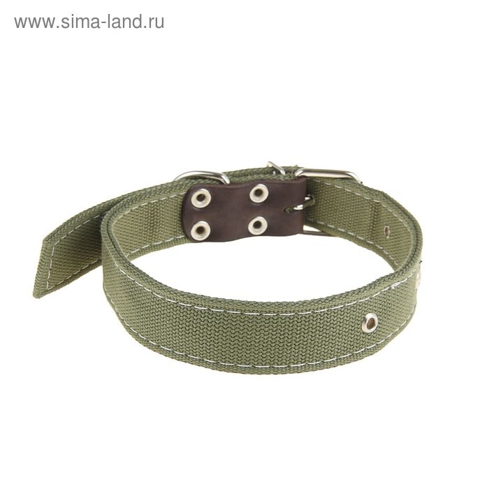 Ошейник брезентовый двухслойный, 72 х 3,5 см, ОШ 52-65 см, тёмно-зелёный