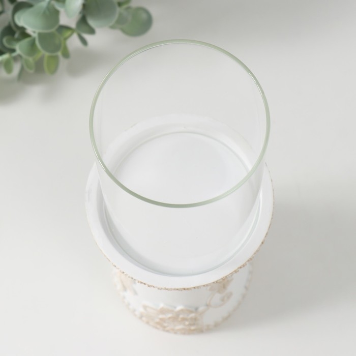 Подсвечник полистоун на 1 свечу Подсвечник полистоун на 1 свечу "Цветение. Кружево" белая с золотой патиной 9,5х9,5х24,2 см 984823