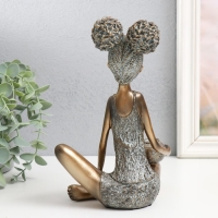 Сувенир полистоун "Девочка с кудрявыми хвостиками, с кувшином" под бронзу 16,5х13,5х21 см