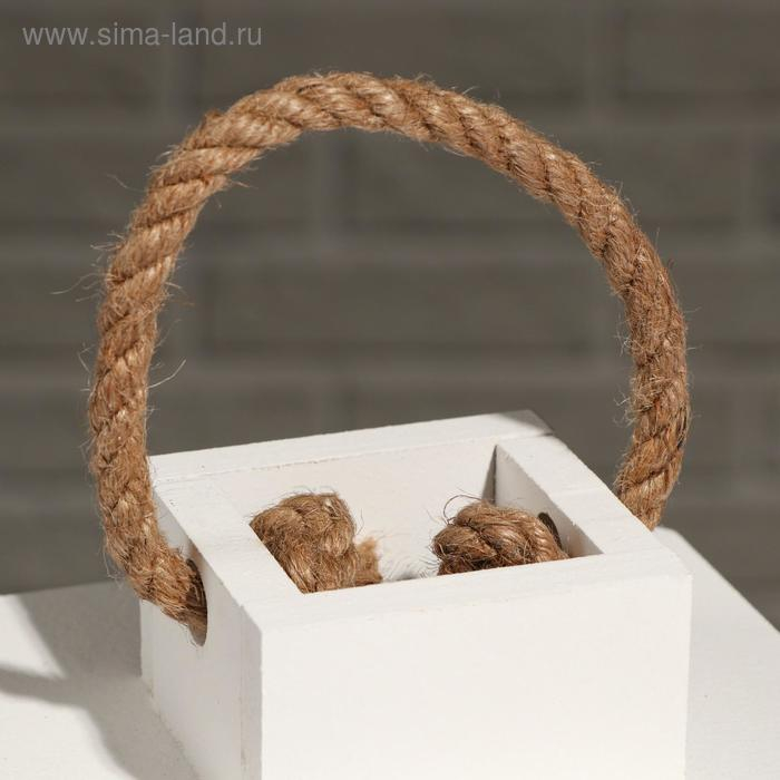 Кашпо деревянное "Фонарь", ручка верёвка, белый, 16&times;16&times;30 см