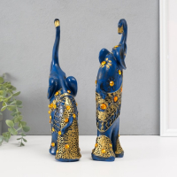 Сувенир полистоун "Синие слоны с оранжевыми стразами" набор 2 шт 28,5х21х8,3 см