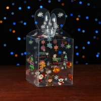 Новый год. Коробка подарочная новогодняя складная ПВХ "Веселый Дед Мороз" 12 x 12 x 15 см.