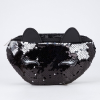 Сумка детская для девочки поясная Black cat с пайетками на молнии, цвет чёрный Сумка детская для девочки поясная Black cat с пайетками на молнии, цвет чёрный