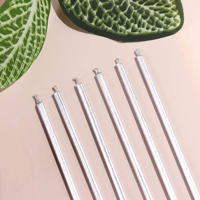 Набор свечей в торт, 6 штук "Серебро", 15 см