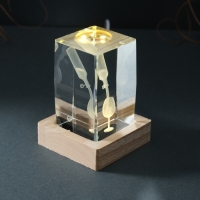 Сувенир стекло подсветка "Прямоугольник. Бокал и вино" подставка дерево, USB 7х7х10