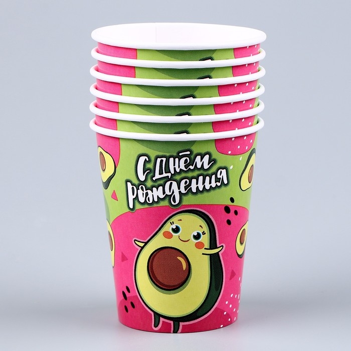 Набор бумажной посуды одноразовый Авокадо&raquo;: 6 тарелок , 1 гирлянда , 6 стаканов