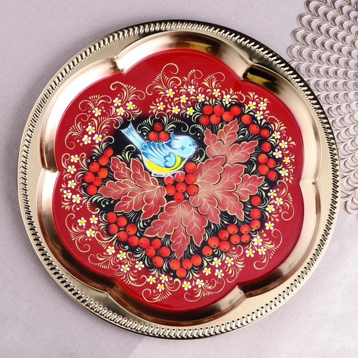 Набор &laquo;Рябина&raquo;, 3 предмета, самовар 3 л, заварочный чайник 0,7 л, поднос