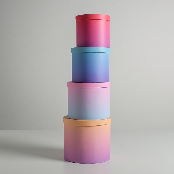 Набор шляпных коробок для цветов 4 в 1, упаковка подарочная, &laquo;Градиент&raquo;, 14 х 13 см - 20 х 17,5 см