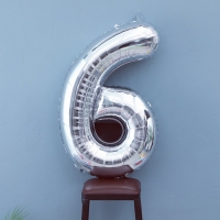 Шар фольгированный 40", цифра 6, цвет серебряный Шар фольгированный 40", цифра 6, цвет серебряный