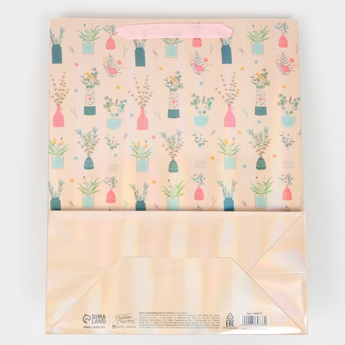 Пакет подарочный ламинированный вертикальный, упаковка, &laquo;Будь счастлива&raquo;, радужная голография, М 26 х 30 х 9 см