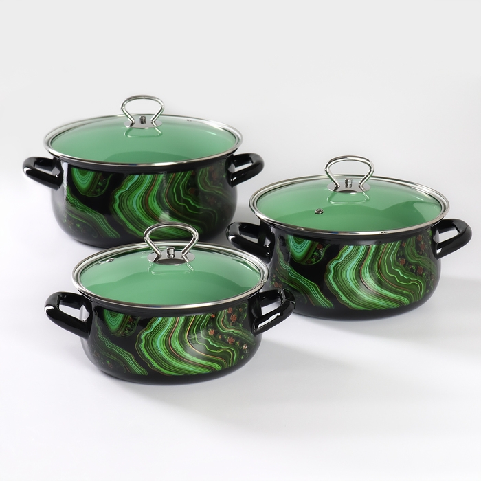 Набор кастрюль &laquo;Талисман&raquo;, 3 предмета: 2 л, 3 л, 4 л, стеклянные крышки, индукция