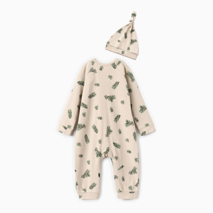Комбинезон  с шапочкой Крошка Я "Еловые веточки", рост 86-92 см, бежевый