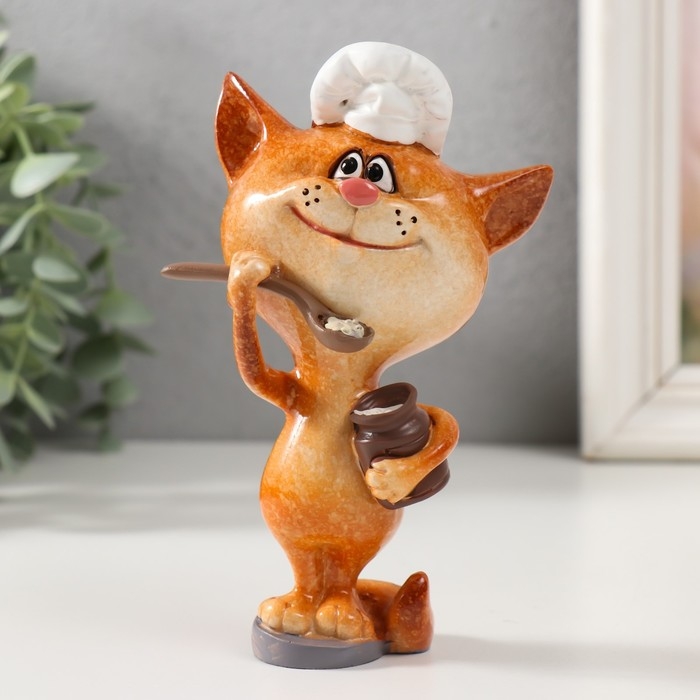 Сувенир полистоун лак "Котик-повар с кашей в горшочке" 8,2х7х14,3 см