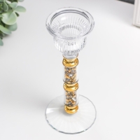Подсвечник стекло на1 свечу "Ребристый на ножке со стразами" с золотом d=2,5 см 7х7х16 см Подсвечник стекло на1 свечу "Ребристый на ножке со стразами" с золотом d=2,5 см 7х7х16 см