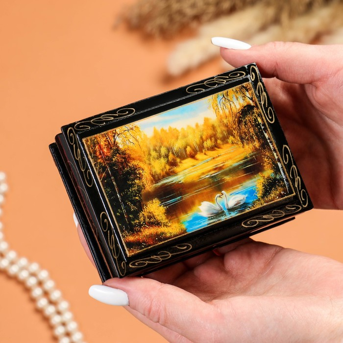 Шкатулка &laquo;Лебеди&raquo;, 7,5&times;10 см, лаковая миниатюра