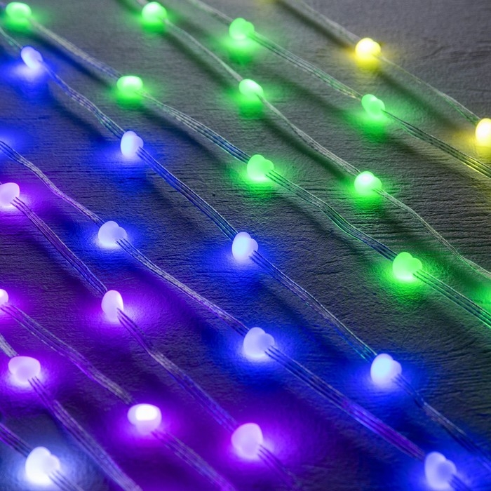 Умная гирлянда &laquo;Нить&raquo; 5 м роса с насадками &laquo;Сердечки&raquo;, IP20, серебристая нить, 50 LED, пульт ДУ, приложение, свечение RGB, USB