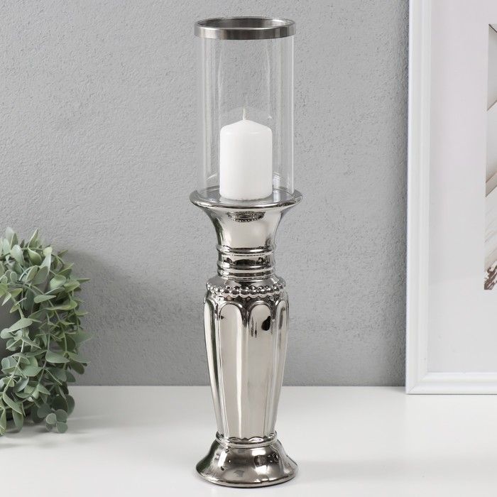 Подсвечник керамика, стекло на 1 свечу Подсвечник керамика, стекло на 1 свечу "Арте" d=7,5 см серебро 9х9х37,5 см