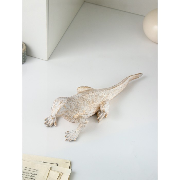 Фигура &laquo;Варан&raquo;, полистоун, 14 см, цвет бело-золотой