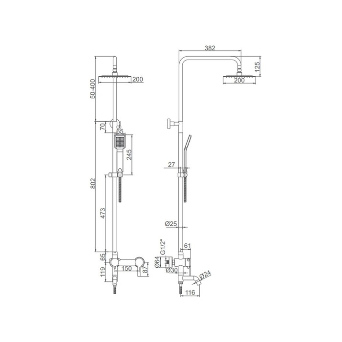 Душевая система Accoona A8301, с тропическим душем, нерж.сталь, цвет сатин