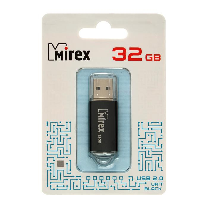 Флешка Mirex UNIT BLACK, 32 Гб, USB2.0, чт до 25 Мб/с, зап до 15 Мб/с, черная Флешка Mirex UNIT BLACK, 32 Гб, USB2.0, чт до 25 Мб/с, зап до 15 Мб/с, черная