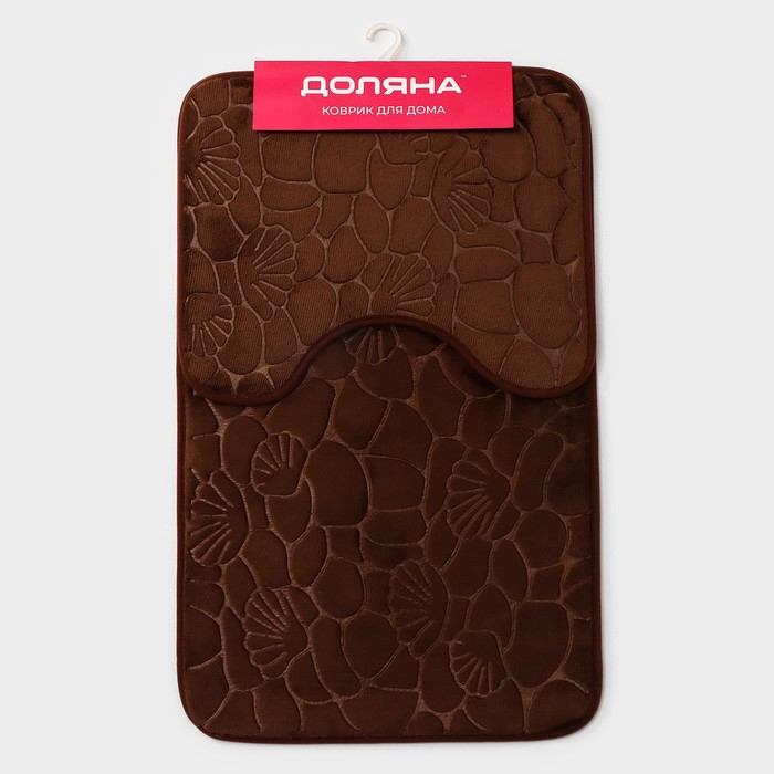 Коврики для ванной и туалета Доляна «Галька, ракушки», 2 шт: 40×50 см, 50×80 см Коврики для ванной и туалета Доляна «Галька, ракушки», 2 шт: 40×50 см, 50×80 см